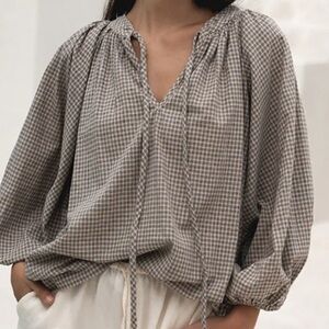 Daughters of India taupe poet blouse Medium M
